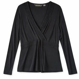Eddie Bauer Black V Neck Long‎ Sleeve Pleated Faux Wrap Top Women's XXL